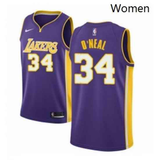 Womens Nike Los Angeles Lakers 34 Shaquille ONeal Authentic Purple NBA Jersey Icon Edition